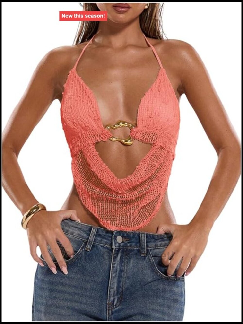 Women's Crochet Halter Tank Top Open Back Rave Going Out Top